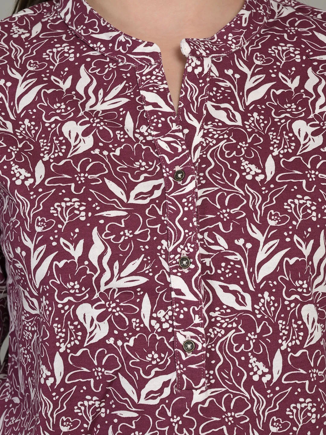 Wine V Neck 3/4 Sleeve Short PI Kurti